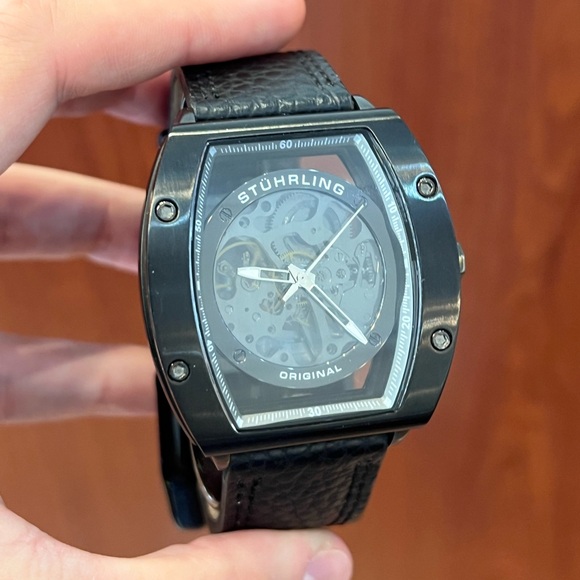 Stuhrling Watch Black Skeleton Automatic Watch,